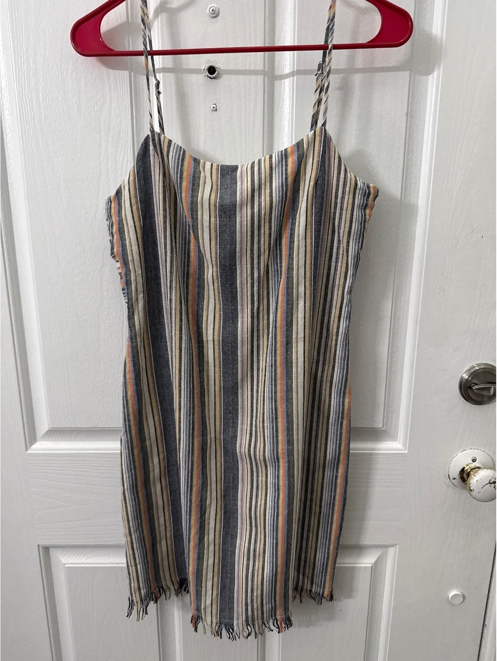 A Father's Love Striped Sleeveless Tie-Back Summer Dress with Fringe Hem, Size S